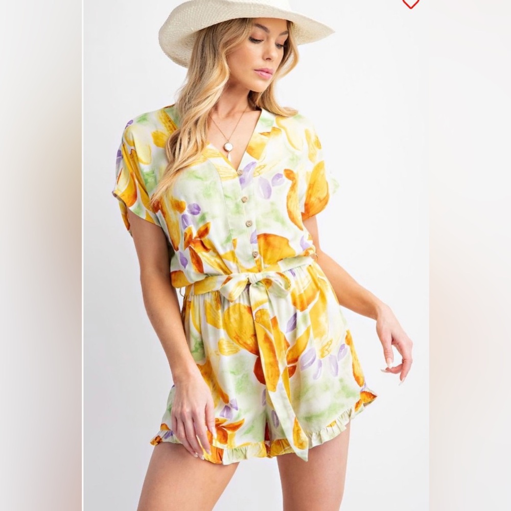 Easel Yellow Floral Tie-Waist Romper